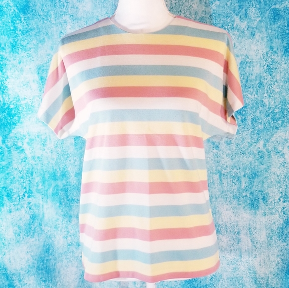 Vintage Tops - VTG 80s Career Guild Pastel Striped Dolman Top